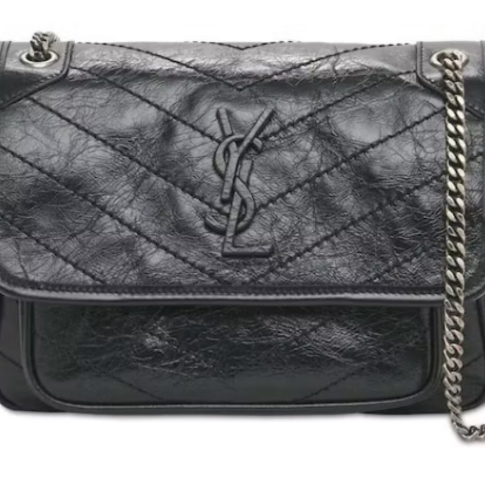 Saint Laurent Niki Baby Quilted Crinkled-Leather Shoulder Bag